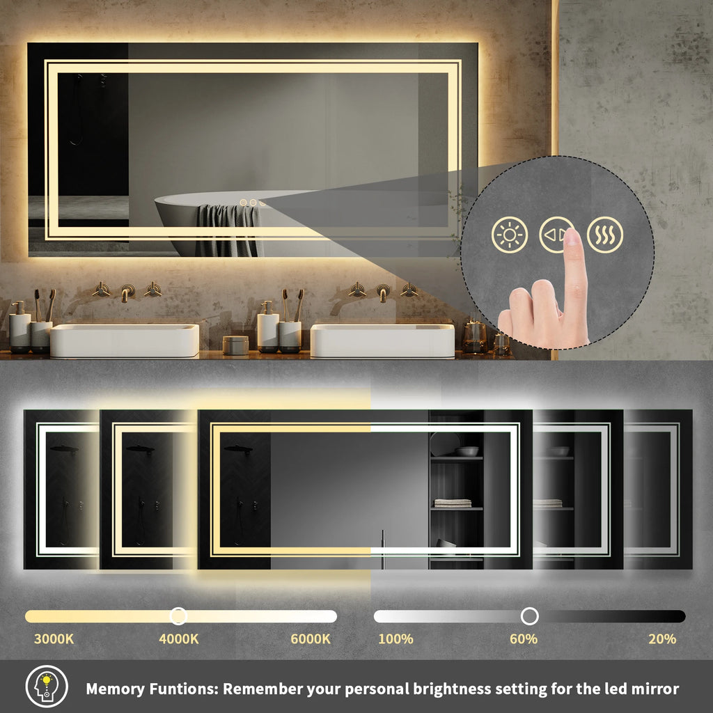 LED Bathroom Mirror with Lights, Anti-Fog, Dimmable, Backlit