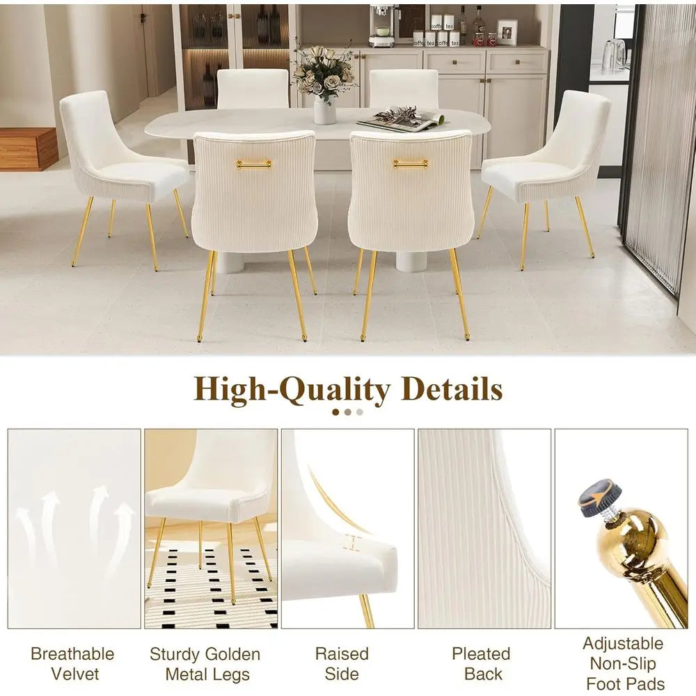 Set of 4 Velvet Upholstered Dining Chairs with Pull Handle
