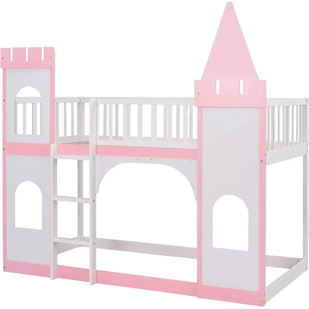Pink Castle-Style Twin Low Loft Bed
