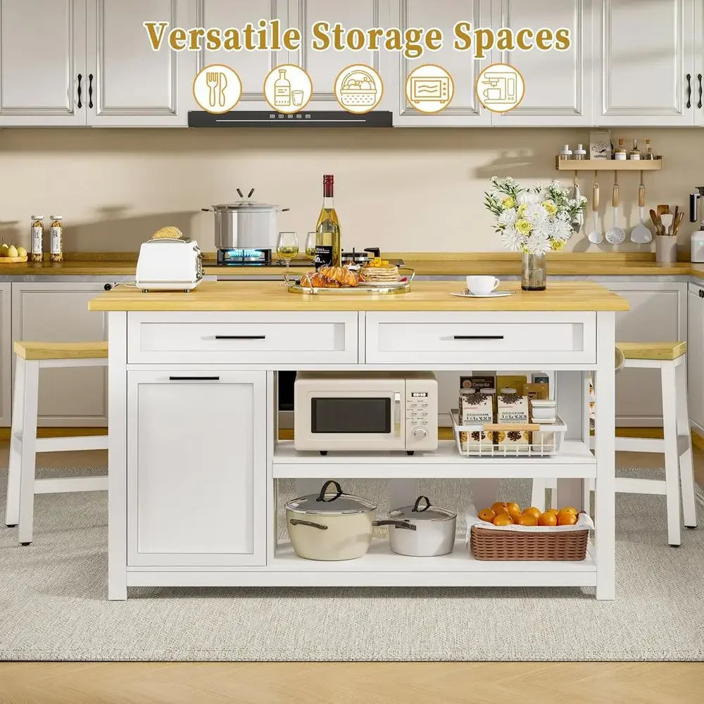 Kitchen Island with Storage and Seating Include 2 Bar Stools