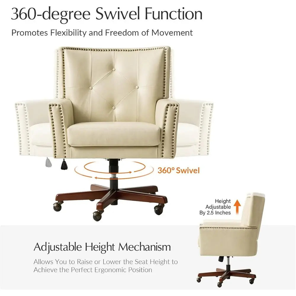 Leather Swivel Office Chair with 360° Rotation, Adjustable Height,