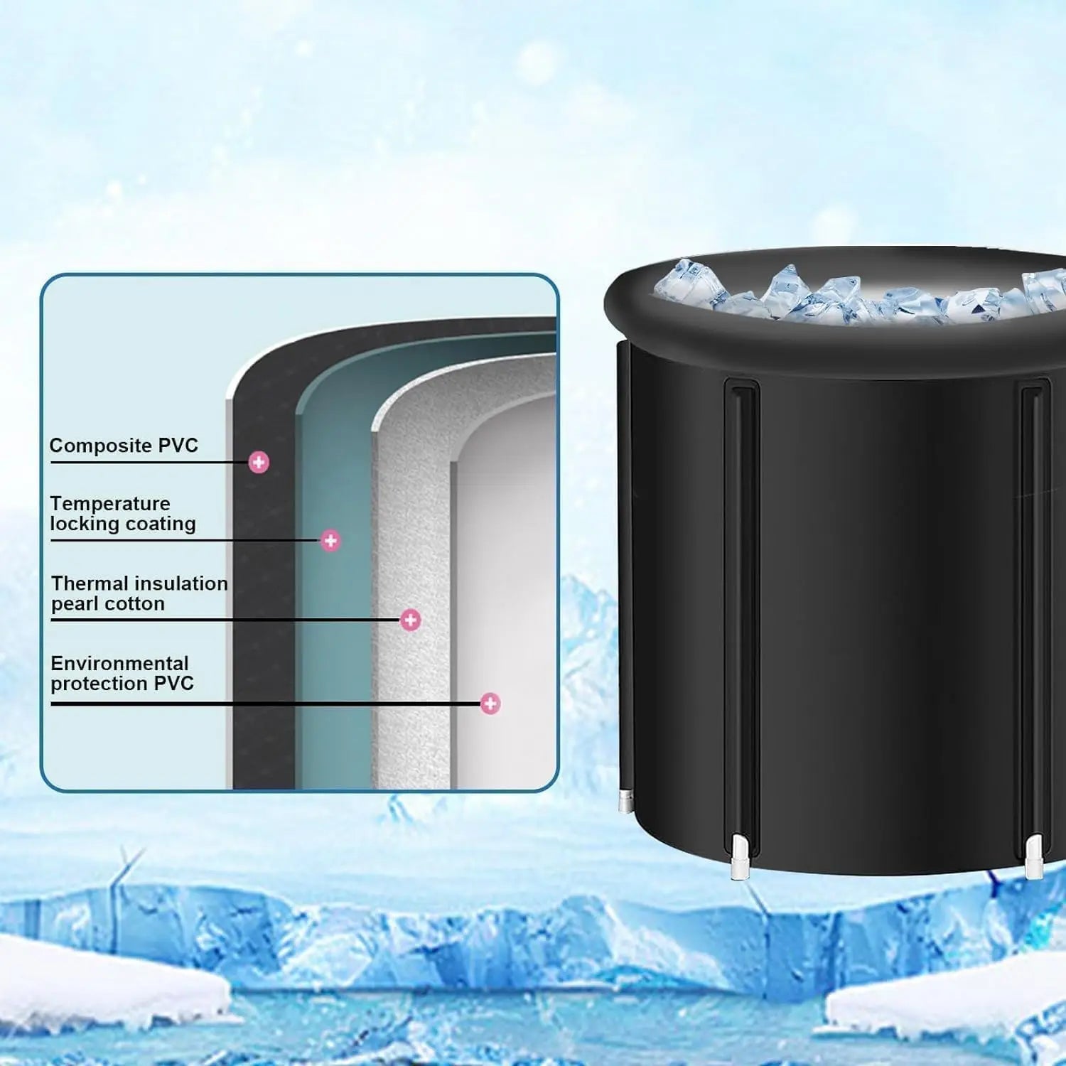 Portable Large Ice Bath Tub with Lid,