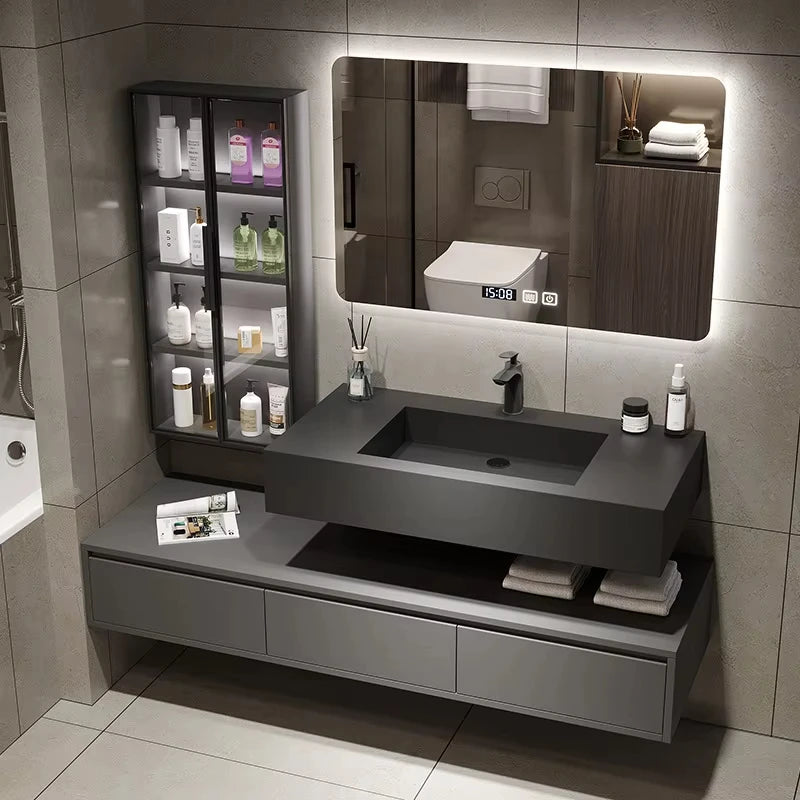 Luxury Bathroom Vanity Cabinet with Side Cabinet Ceramic Basin