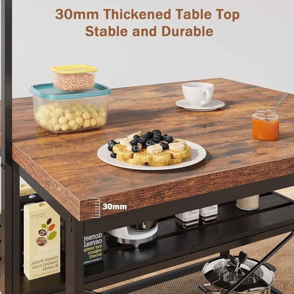 42 Kitchen Island with Storage, Seating, and 3-Tier Baker's Rack for Dining and Living Spaces