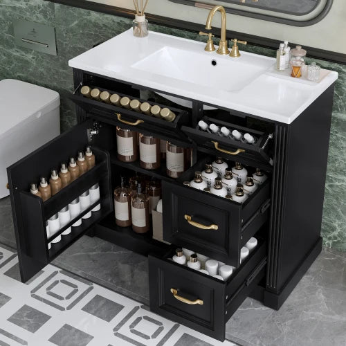 36 Inch Bathroom Vanity with Sink, Cabinet with 4 Drawers,
