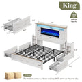 Fireplace Bed Frame King with Headboard, Barn Door Cabinets