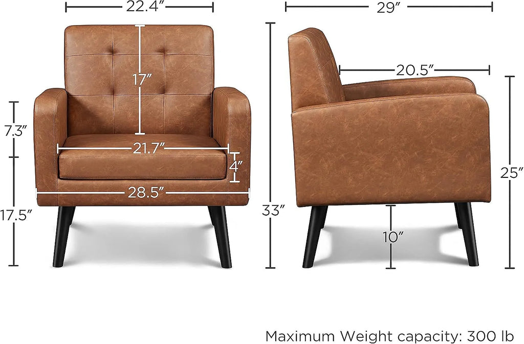 Mid-Century Leather Accent Chairs Set of 2