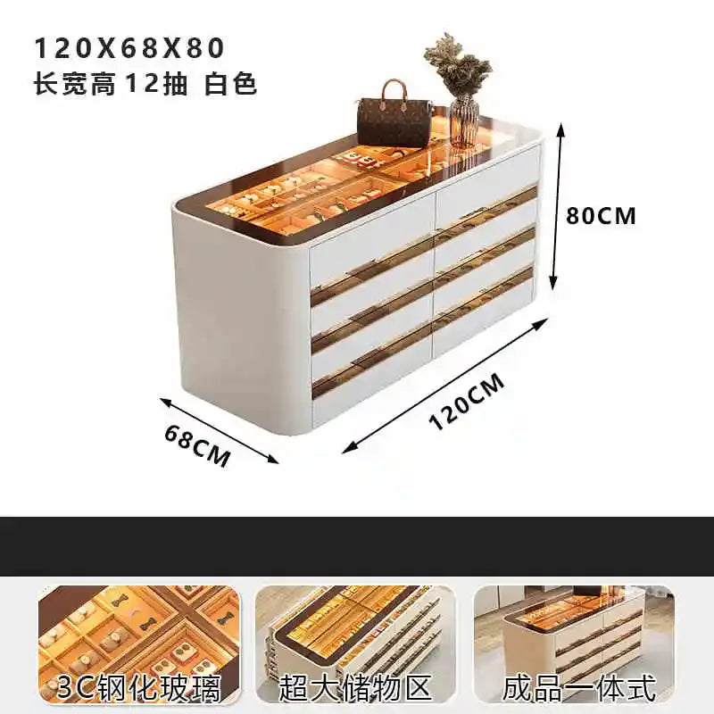 Wooden wardrobe island chest drawers jewelry storage with LED