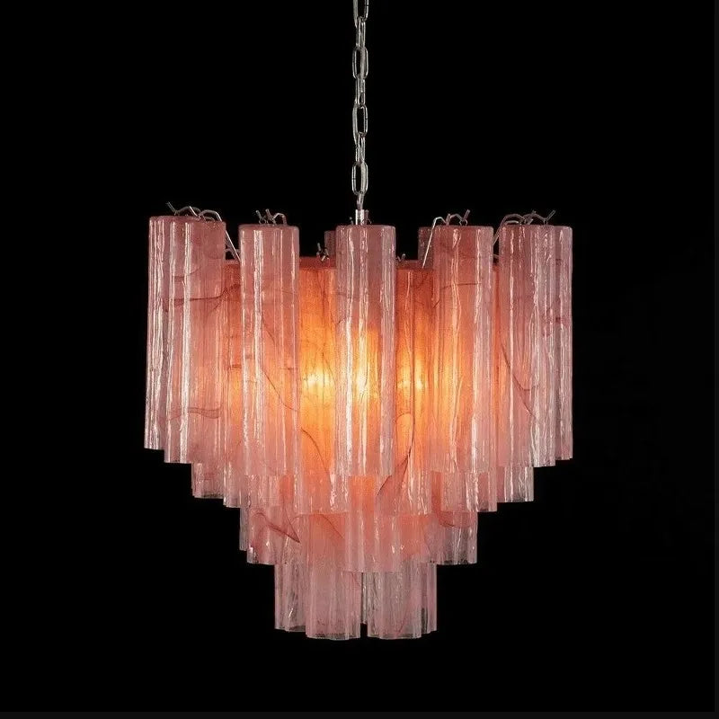Art Deco Stained Glass Tube Chandeliers