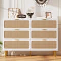 6-Drawer Rattan Dresser, Natural Hand-Woven Rattan & Wood Large Storage Dresser