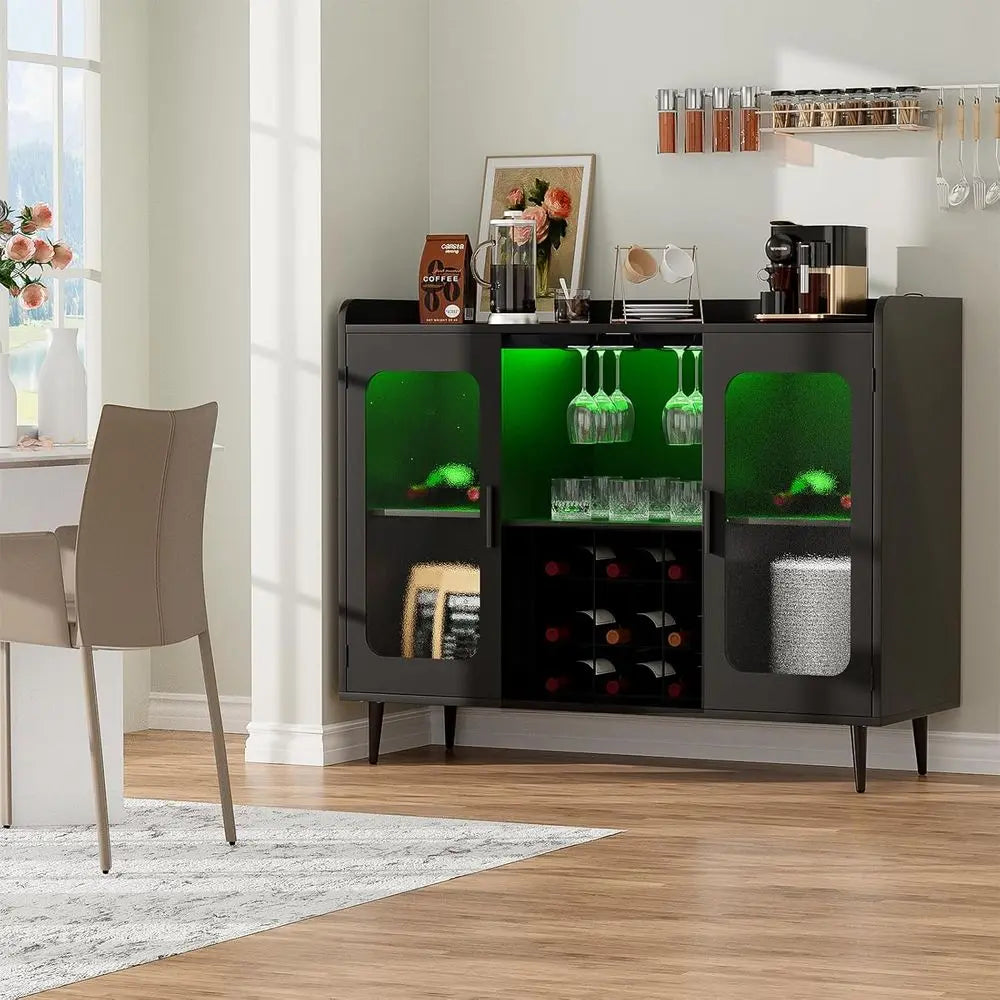 Illuminated Wine and Liquor Cabinet with Power Outlet