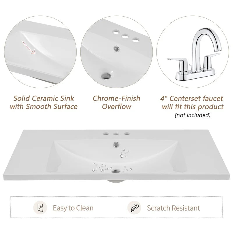 36" White Bathroom Vanity with Sink