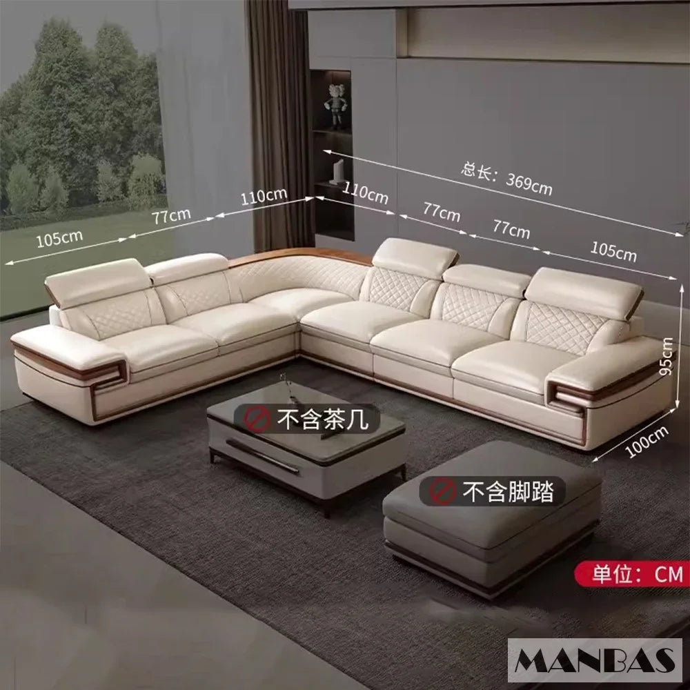 Premium Italian Genuine Leather Sofa Set  Adjustable Headrests, Bluetooth Speaker, Wireless Charger