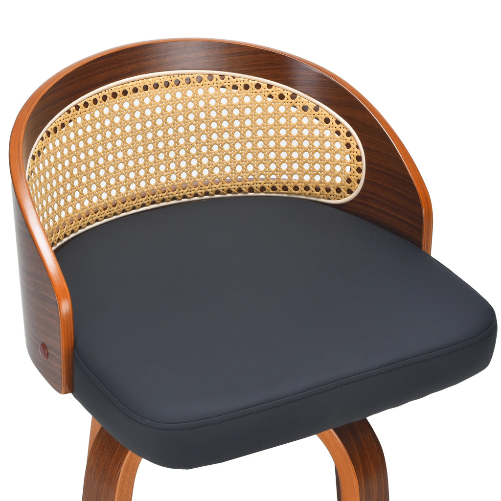 Set of 2 Swivel Bar Kitchen Stools, Modern Wood Frame with Rattan Back,