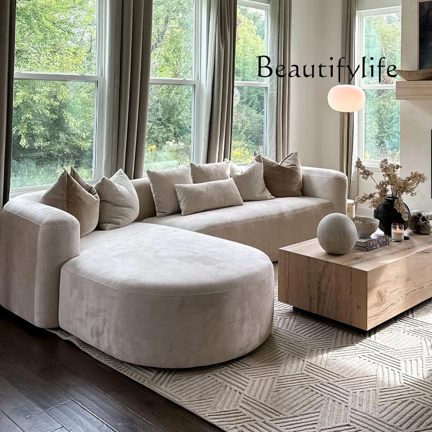 Modern L Shaped Velvet Sofa With Chaise
