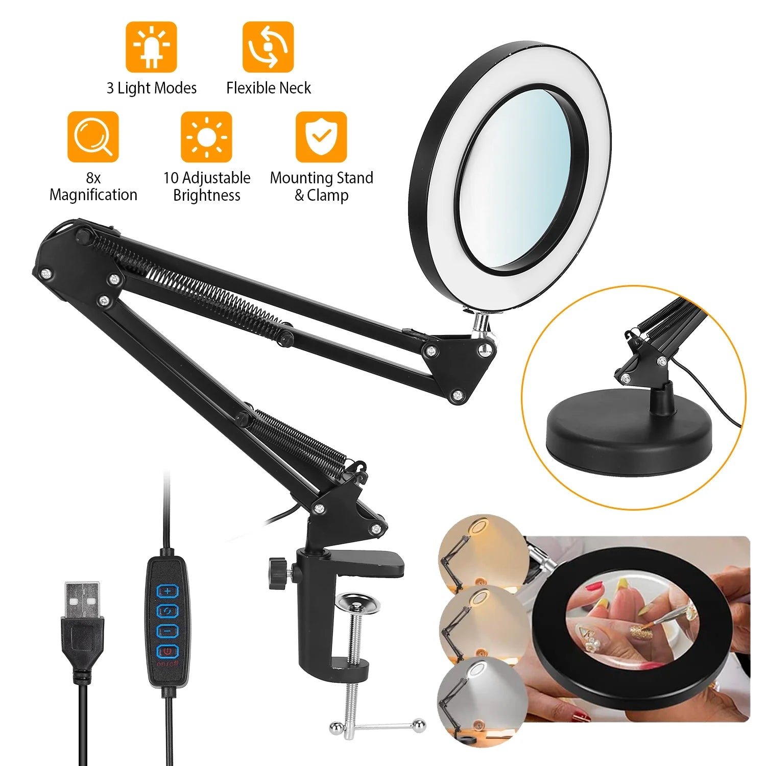 2-in-1 8X LED Magnifying Lamp with Light,