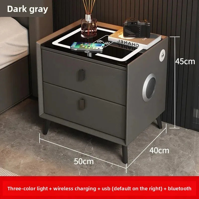 Multifunctional Smart Bedside Cabinet with Wireless Charging LED  Fingerprint Lock USB