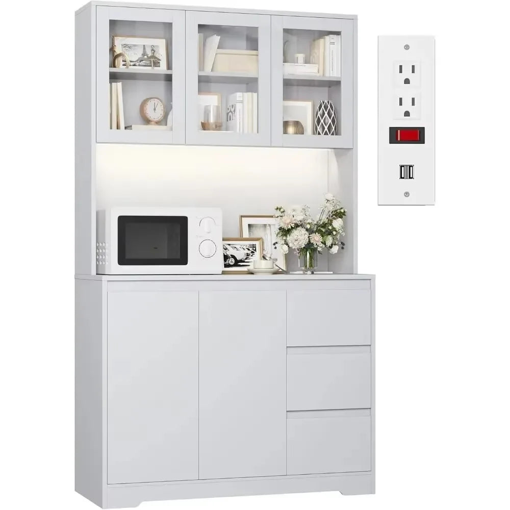 Kitchen Cabinet,LED Lights and Charging Station