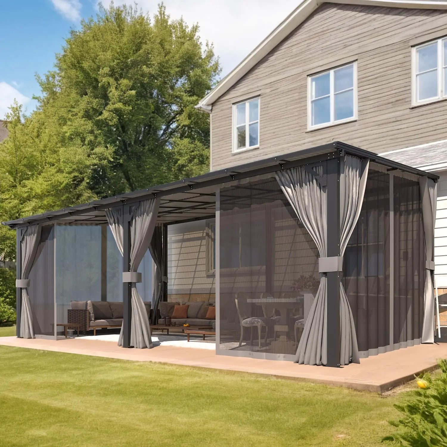 Large Wall Mounted Pergola Gazebo 20x12 Hard Top