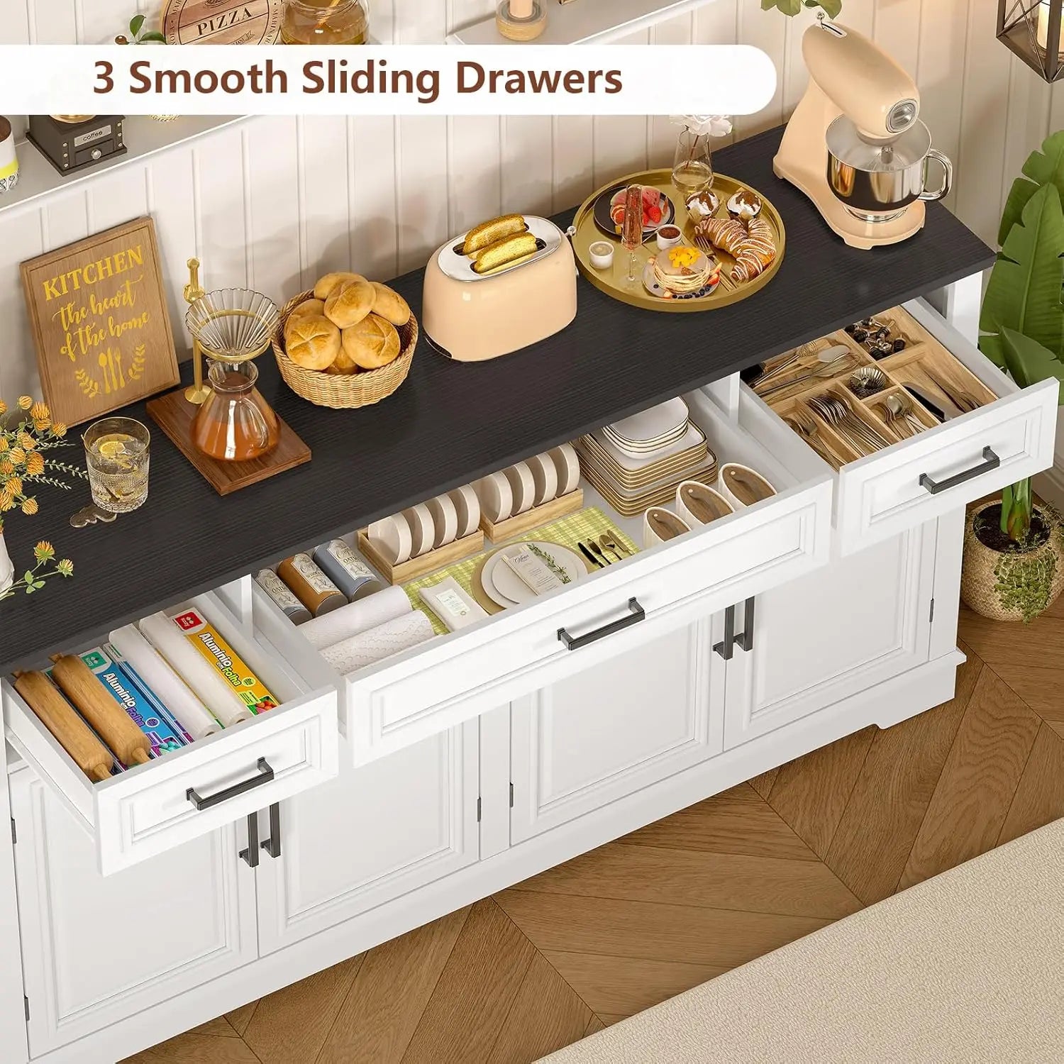 Large Buffet Cabinet with 4 Doors 3 Drawers