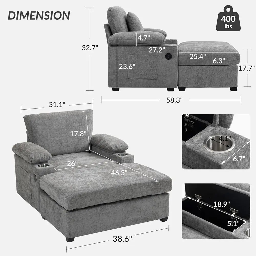 Oversized Indoor Chaise Lounge Chair with Ottoman,