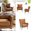 Faux Leather Accent Chair with Removable Cushion, Comfy Upholstered Armchair with Black Metal Legs amp Nailhead Trim Wingback V