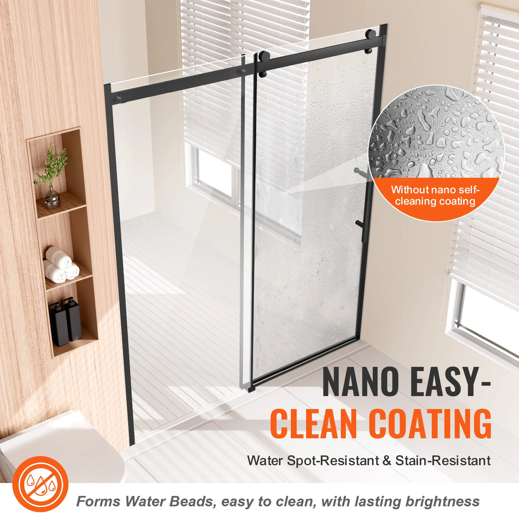 SucceBuy Frameless Shower Door 58-59Wx75H 5/16"SGCC Waterproof Shatterproof Stainproof with Stainless Steel Hardware Matte Black