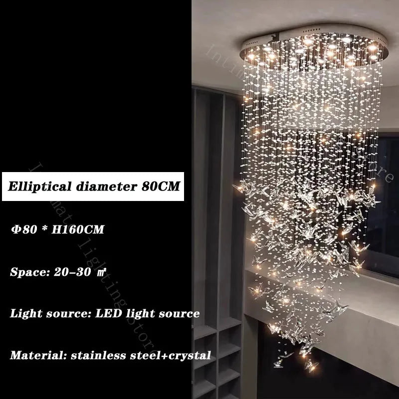 Crystal Multi-Head Long Chandelier
