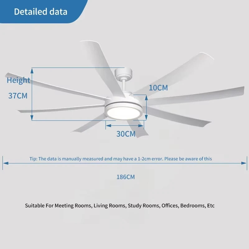 40/72 Inch Black High-power Ceiling Fan with Light