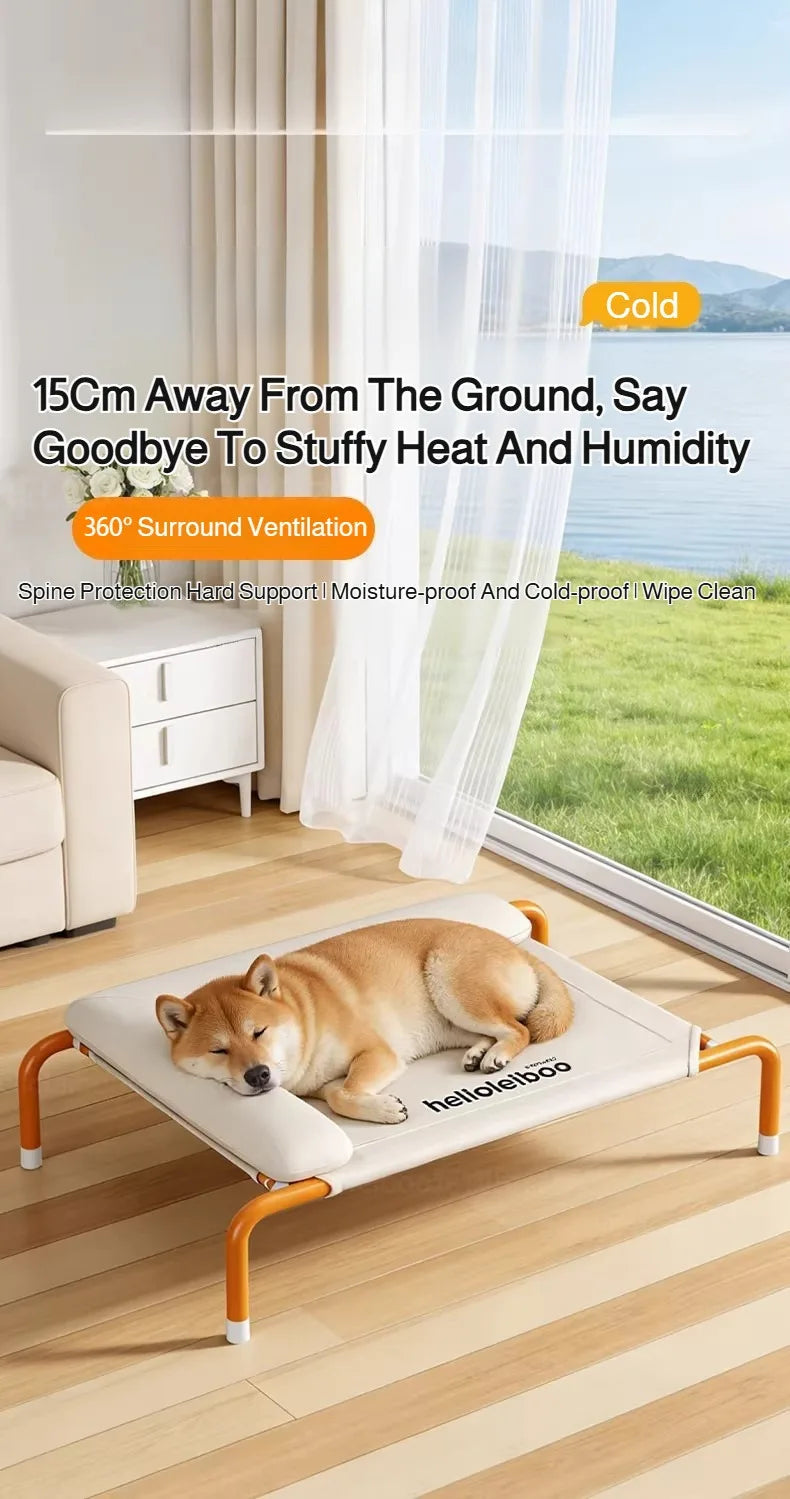 Elevated Breathable Dog Bed with Pillow for Patio Sunbathing