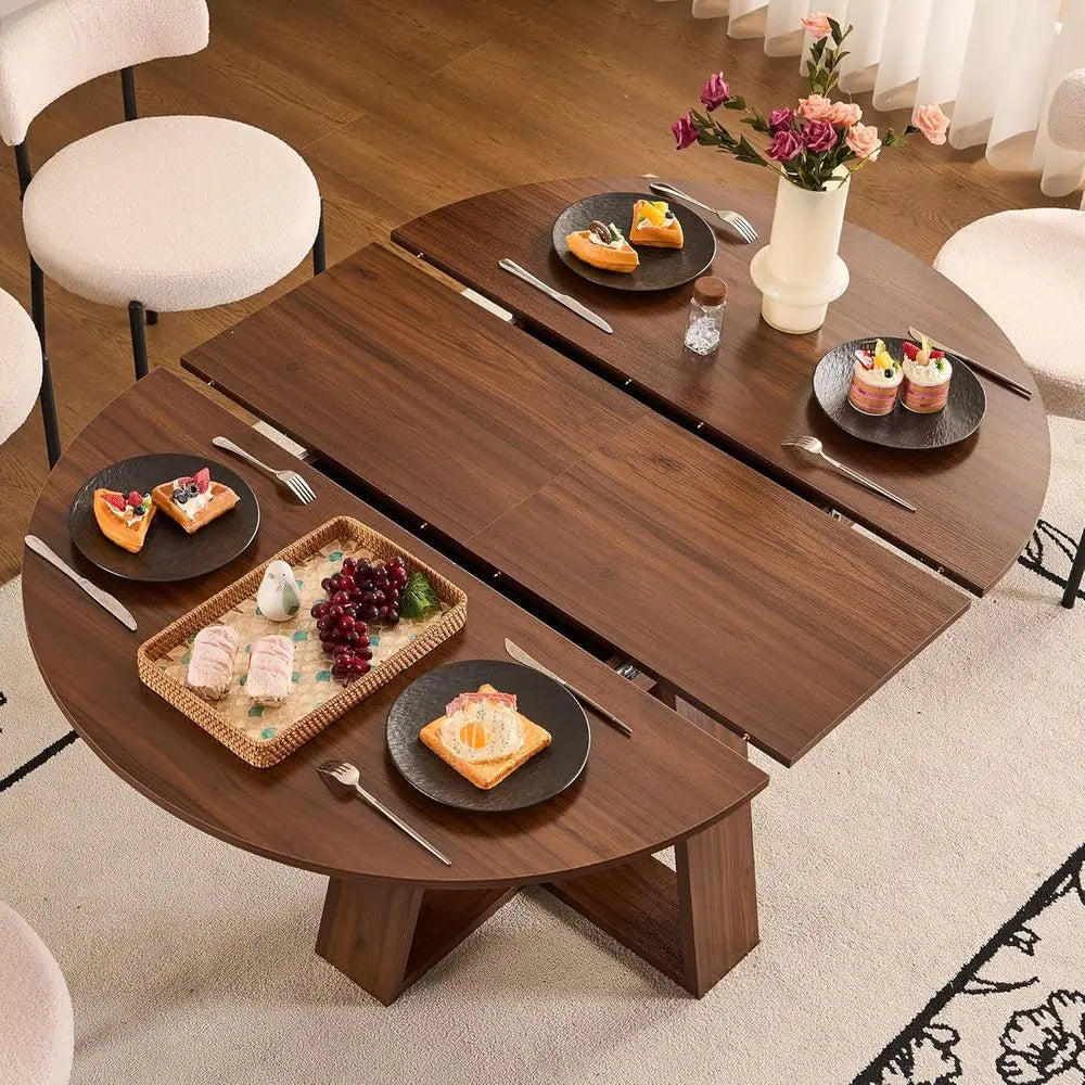 Space-Saving Extendable Round Kitchen Dining Table