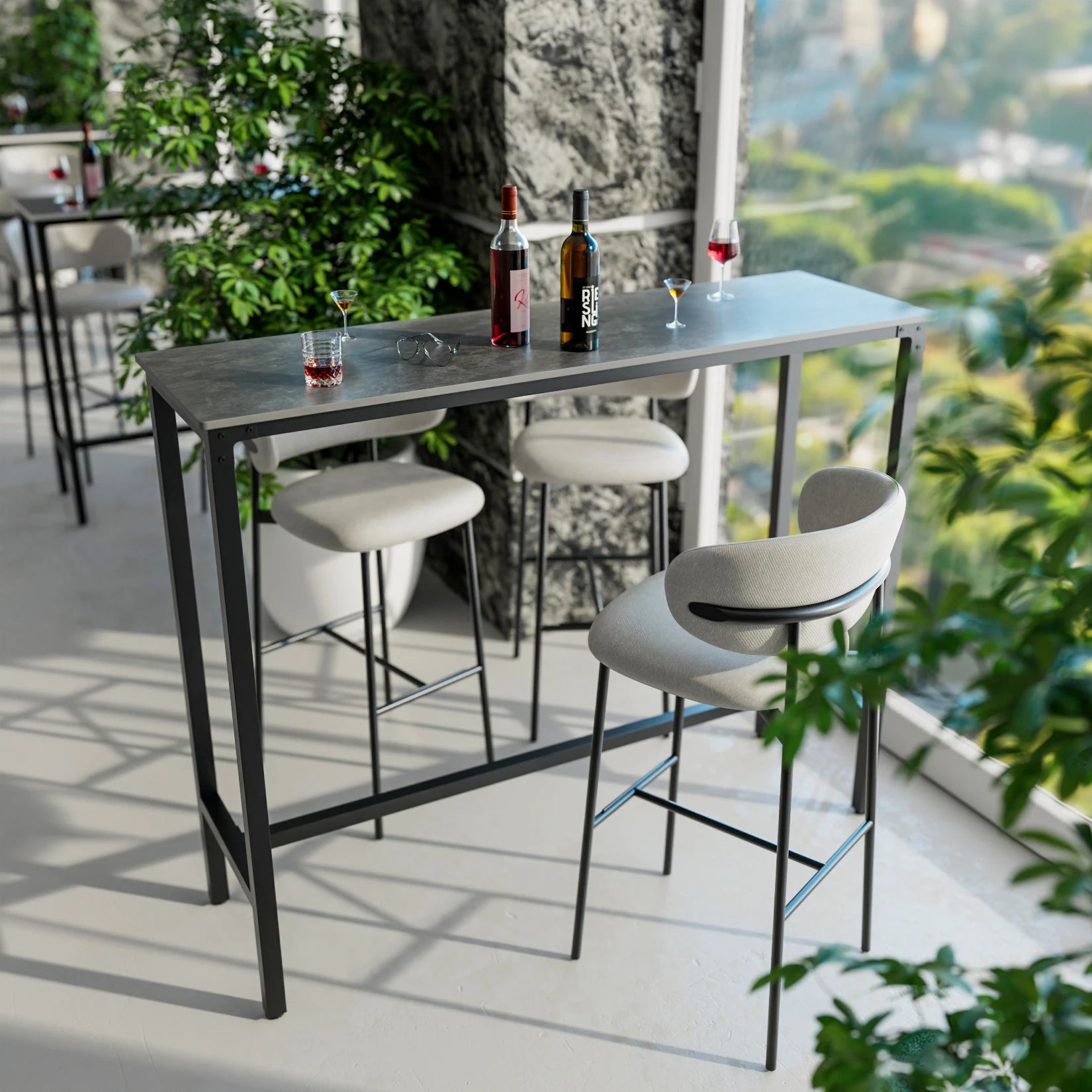 Sintered Stone White Counter Height Bar Table