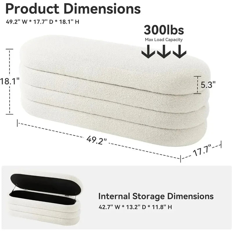 Fabric Upholstered End of Bed Storage Ottoman Bench