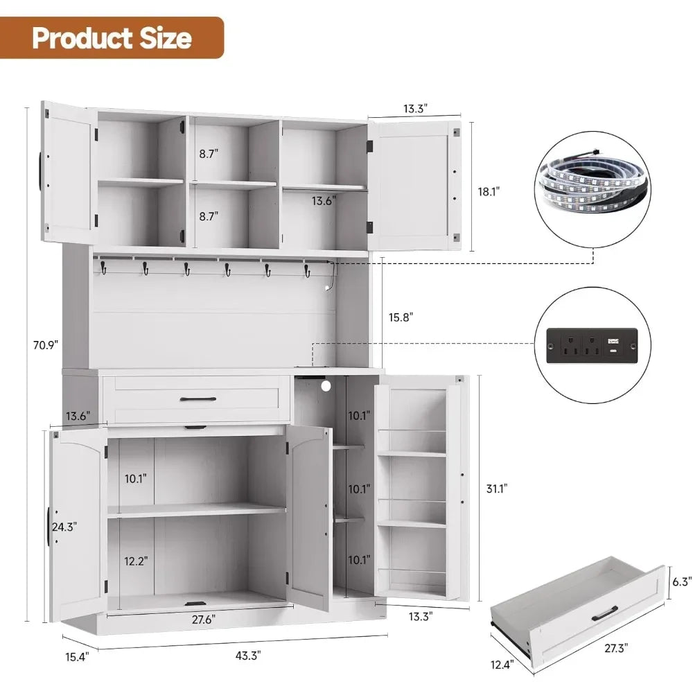 Kitchen Storage Cabinet with LED Lighting and Outlet