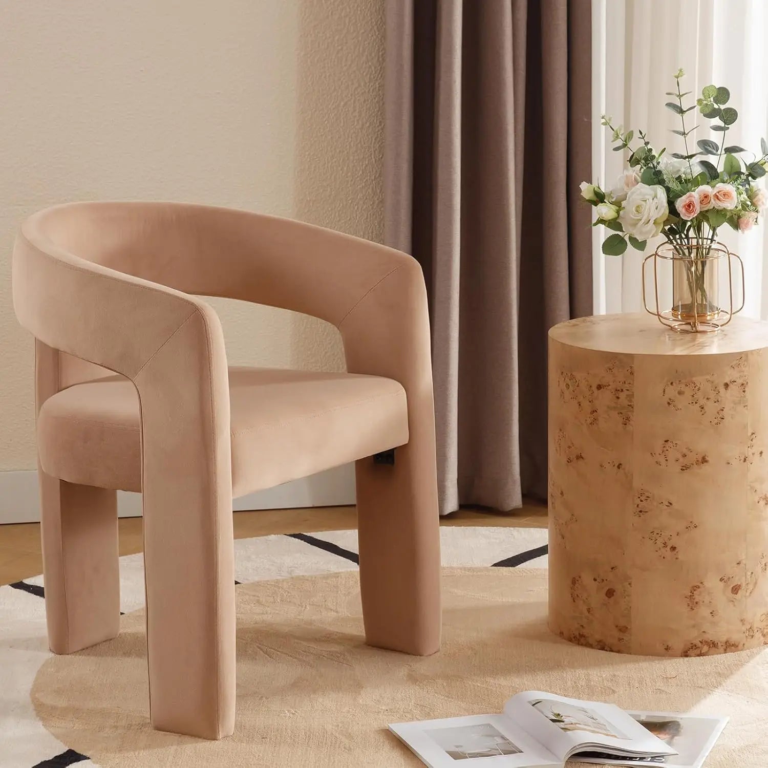 Upholstered Barrel Dining Chair Faux Leather
