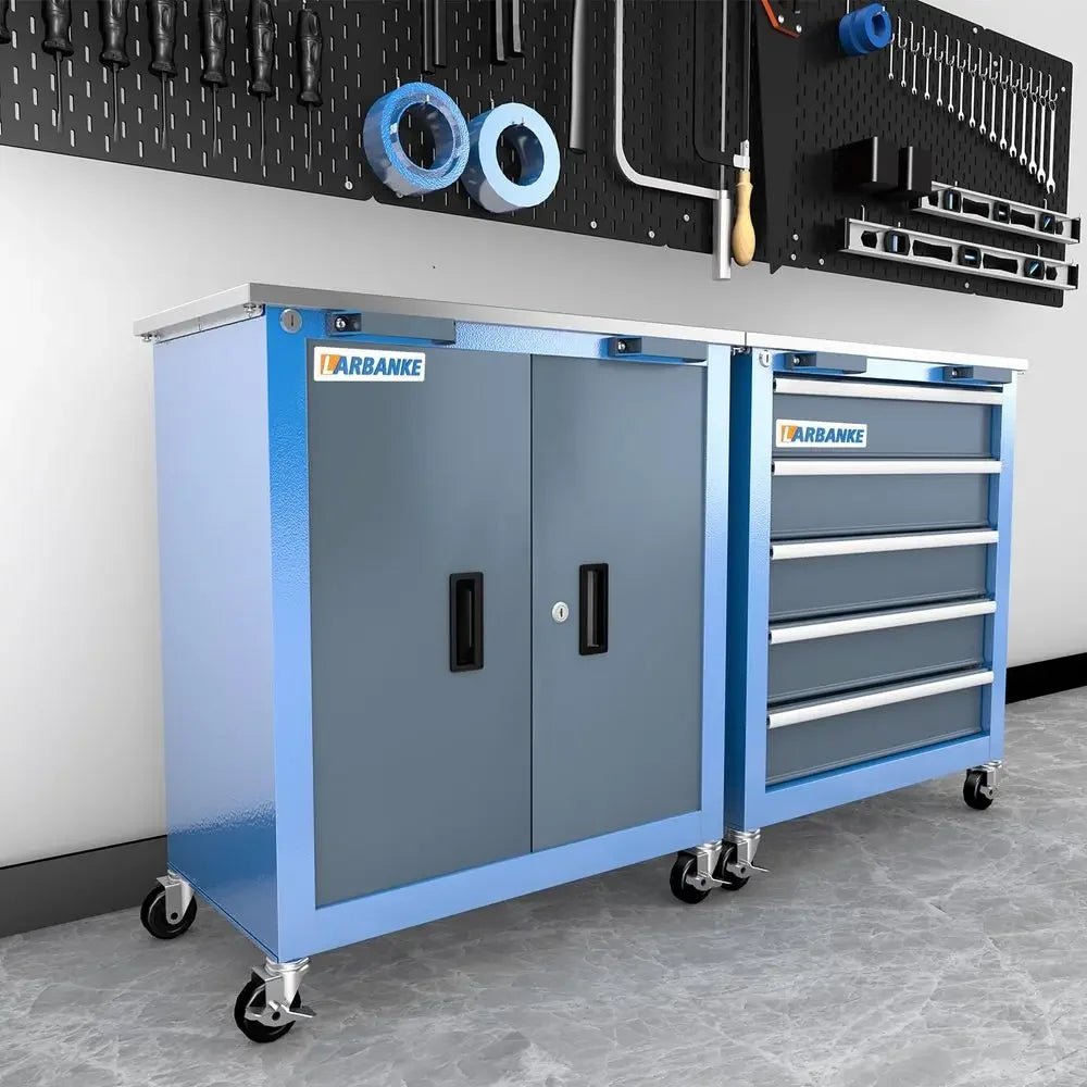 Metal Garage Storage Cabinet With Wheels,3Drawer Rolling Tool Cabinet With 2 Door And Adjustable Shelves, 71 Steel Tool Cabinet