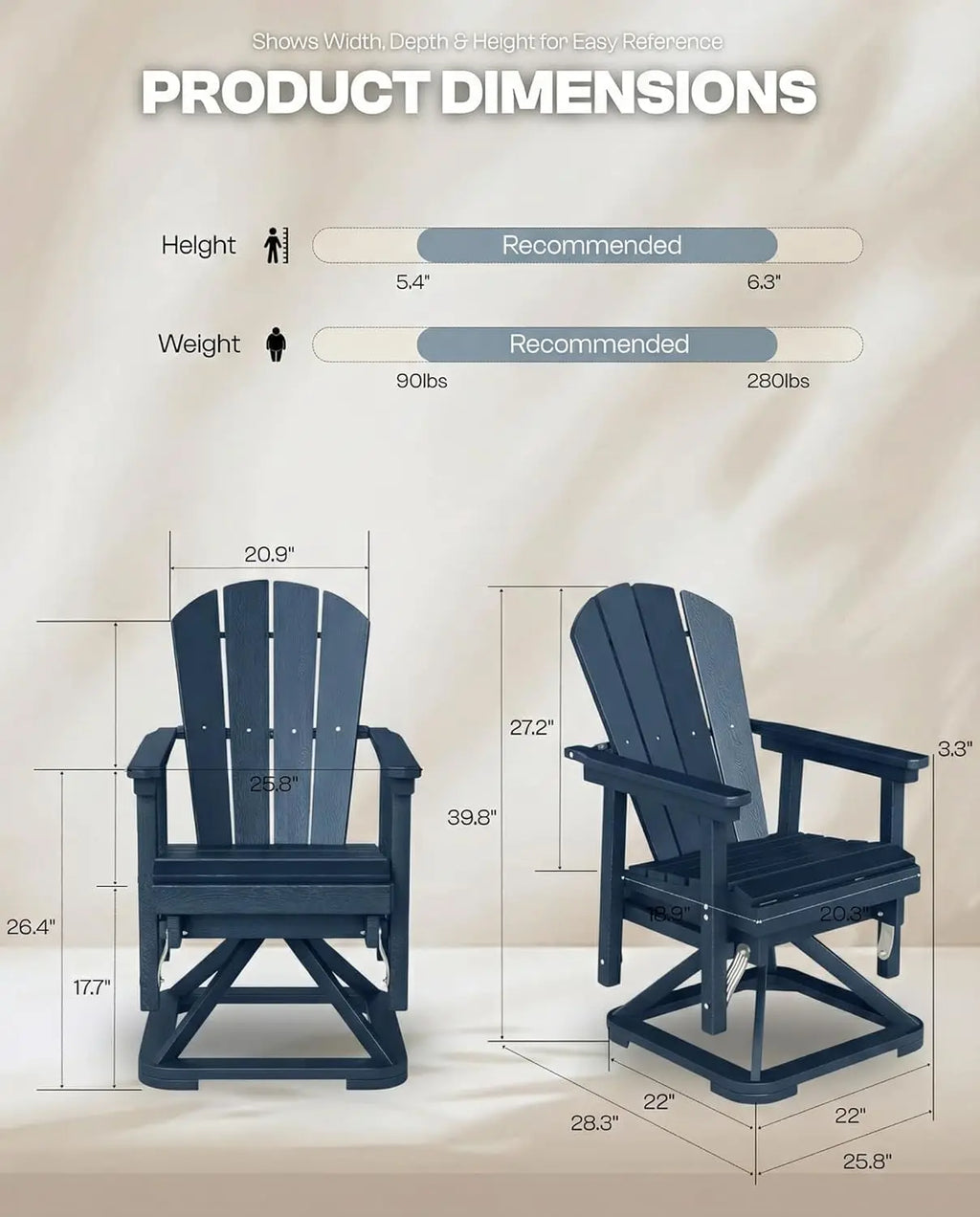 Swivel Adirondack Outdoor Chair Weather Resistant