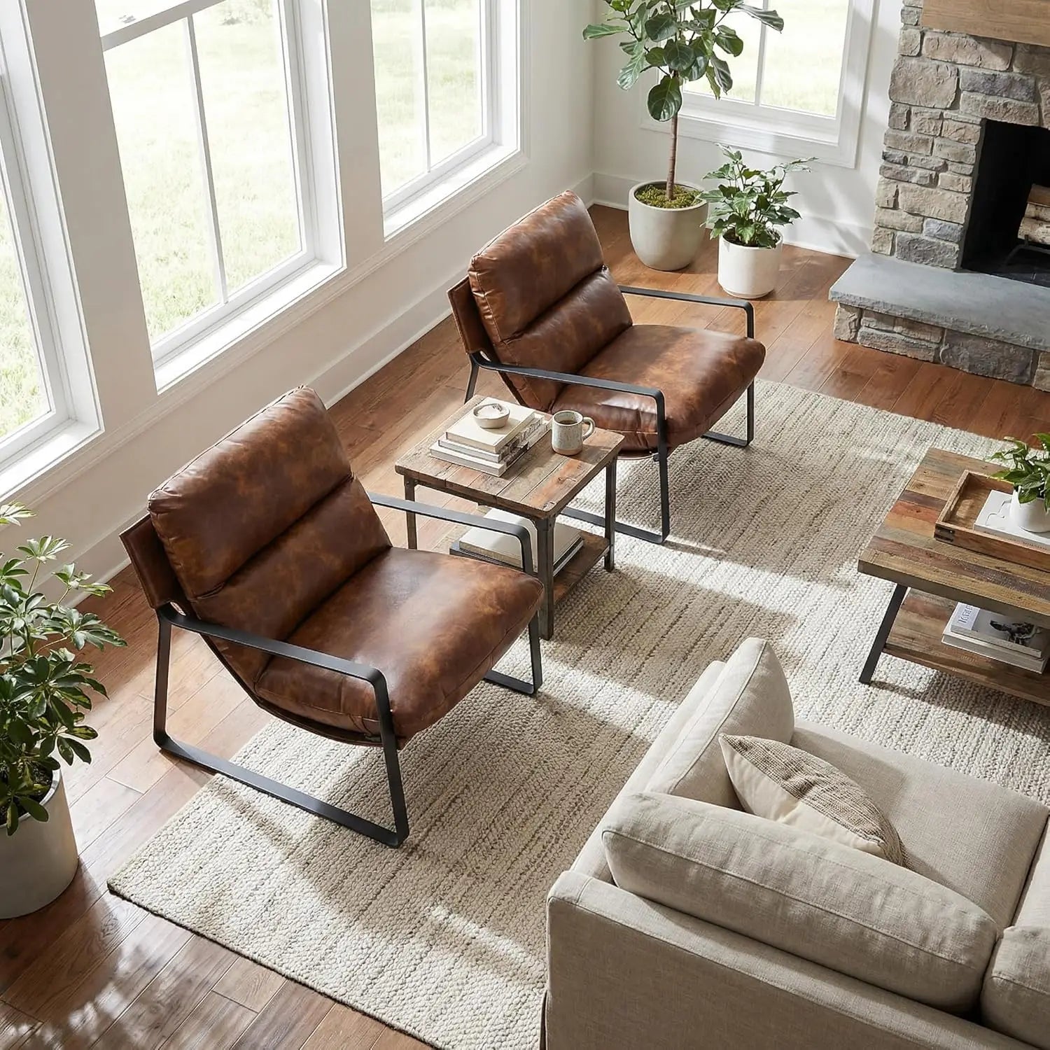 Leather Accent Armchair Set of 2