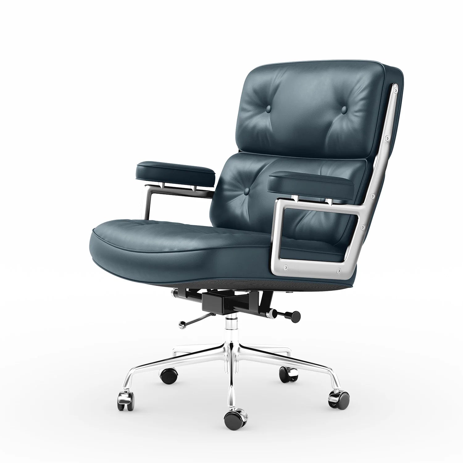 Ergonomic Office Chair Genuine Leather with Aluminum Arms and Wheels