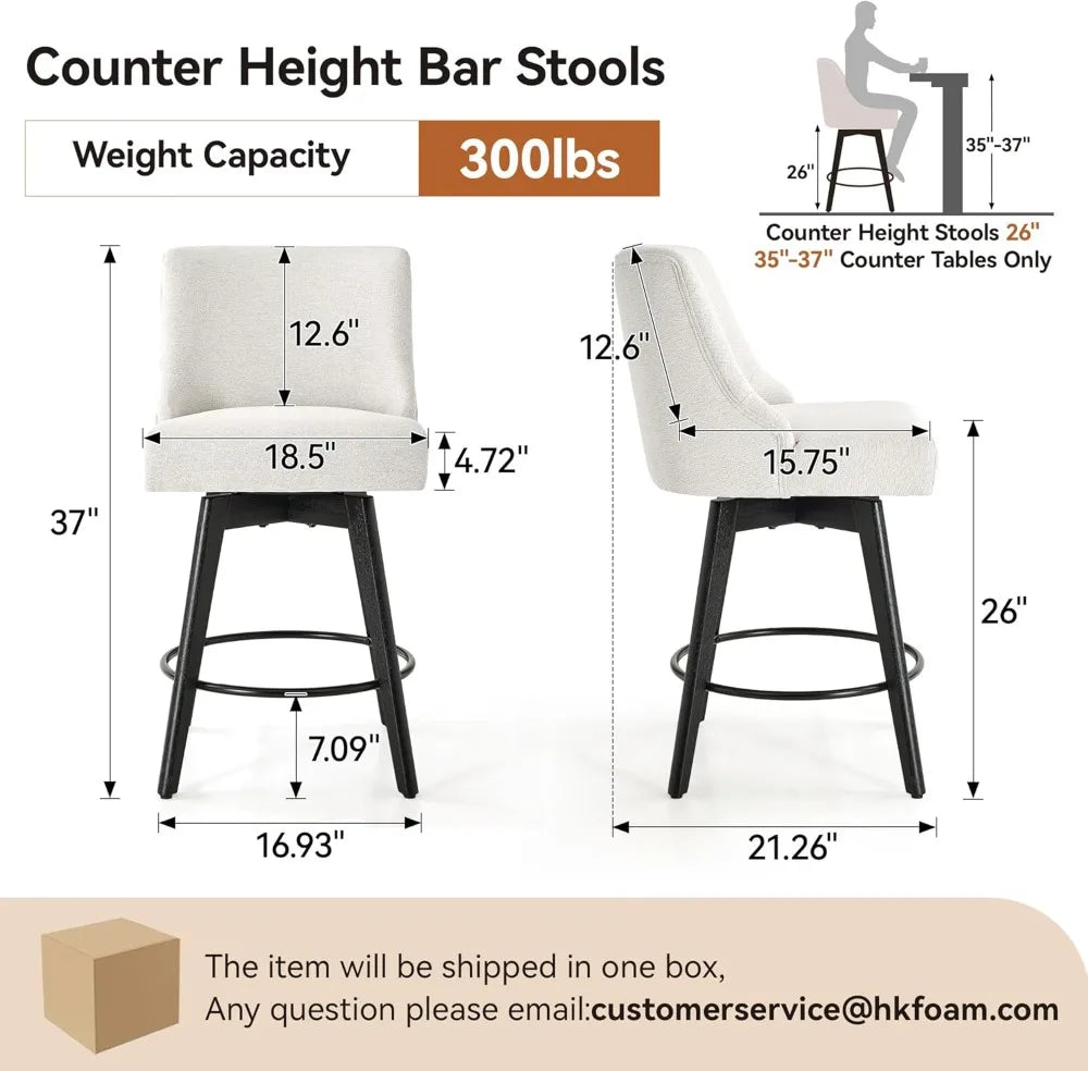 26" Swivel Counter Height Bar Stools Set of 2, Linen Fabric