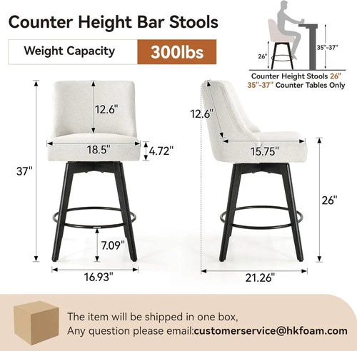 26" Swivel Counter Height Bar Stools Set of 2, Linen Fabric