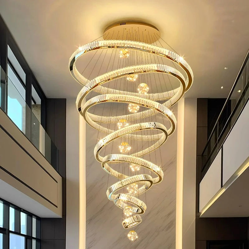Modern Crystal Chandelier Lustre Stair Pendant