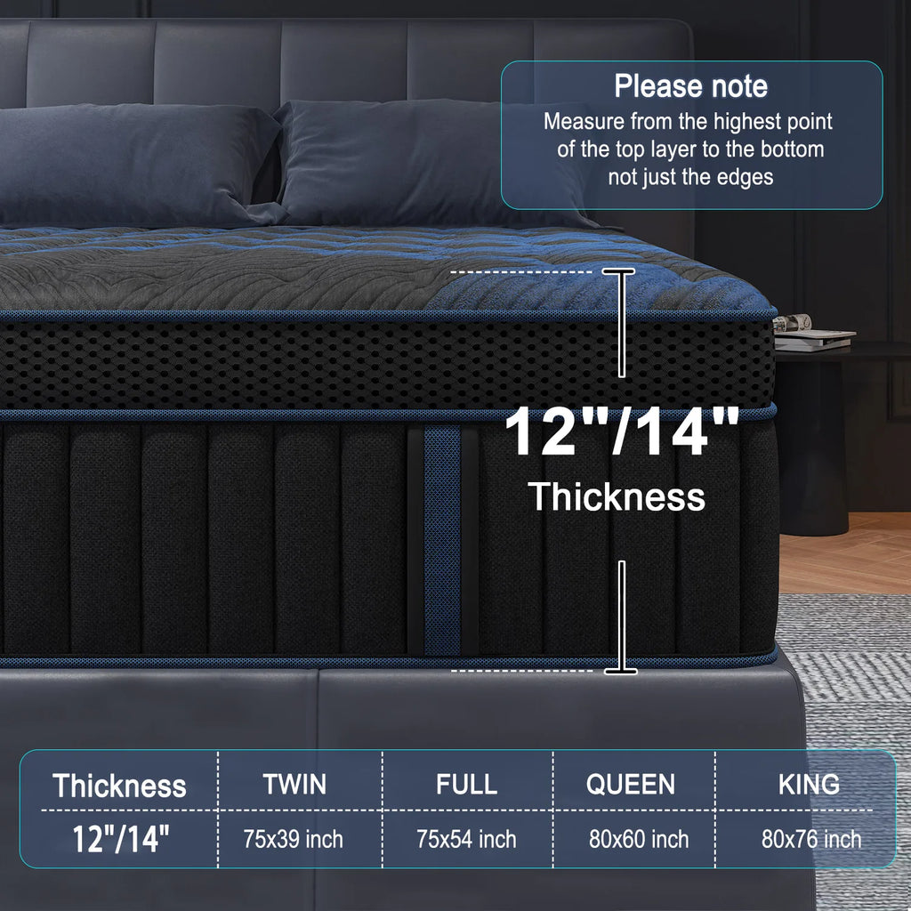 12"Gel Memory Foam Hybrid Pocket Spring Mattress T