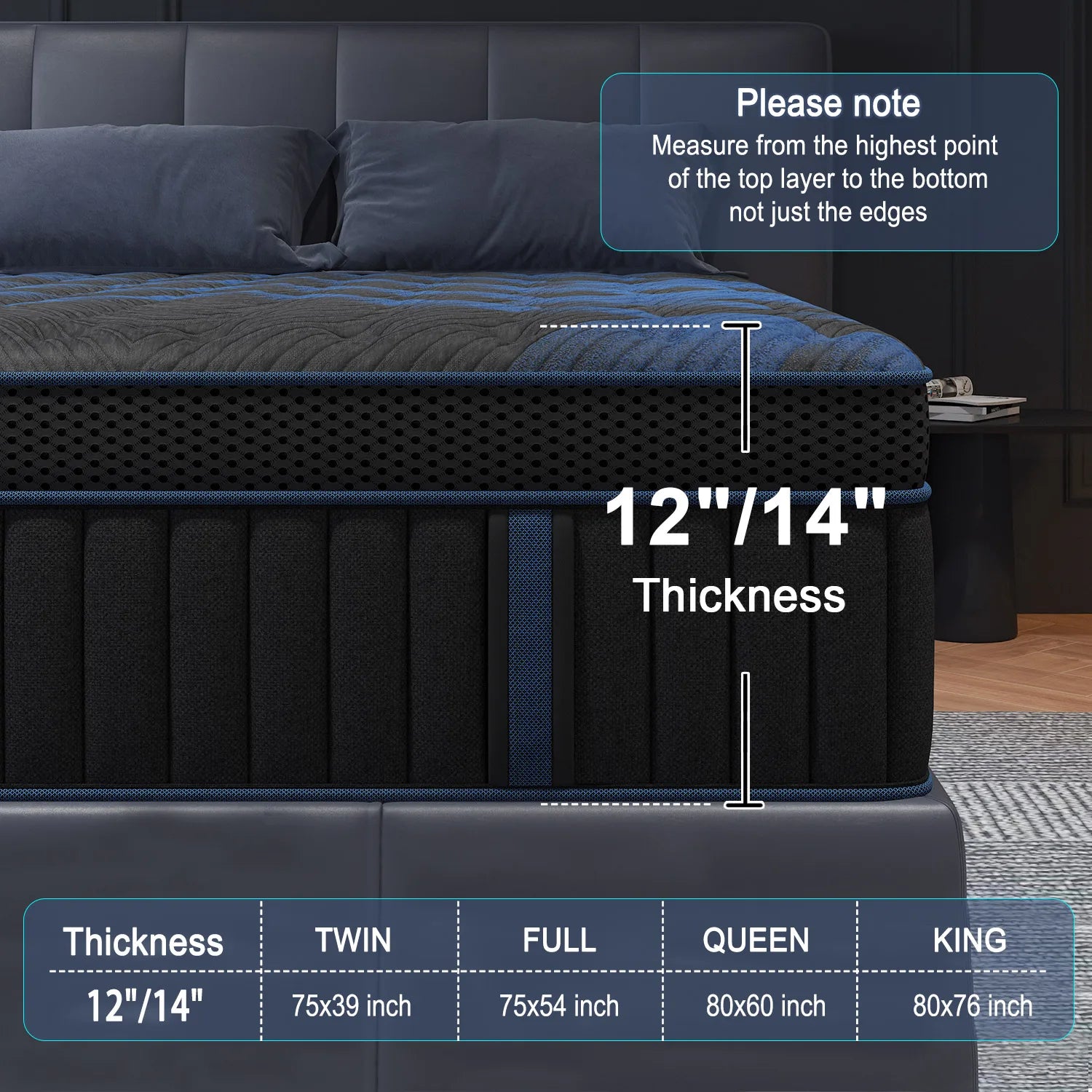 12"Gel Memory Foam Hybrid Pocket Spring Mattress T
