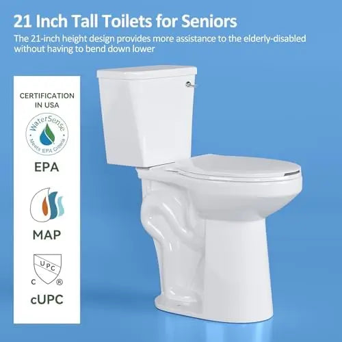 21 Inch High Toilet Elongated With Comfort Chair Seat, 1.28 Gpf Powerful Single Flush Extra Tall Toilet, 12 Inch Rough