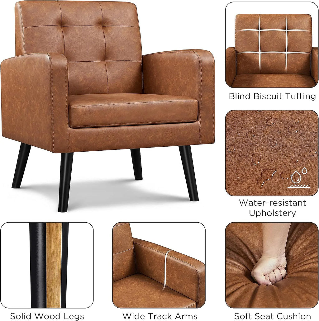 Mid-Century Leather Accent Chairs Set of 2