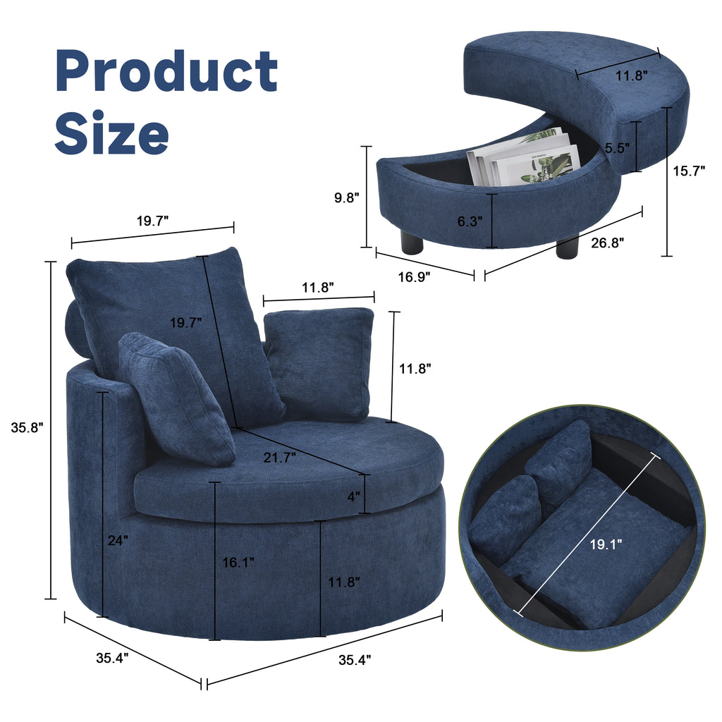Oversized Swivel Barrel Chair with Storage Ottoman