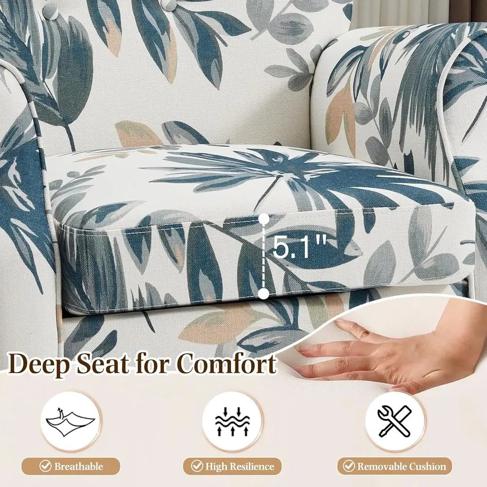 High Back Upholstered Fabric Button Sofa Chair