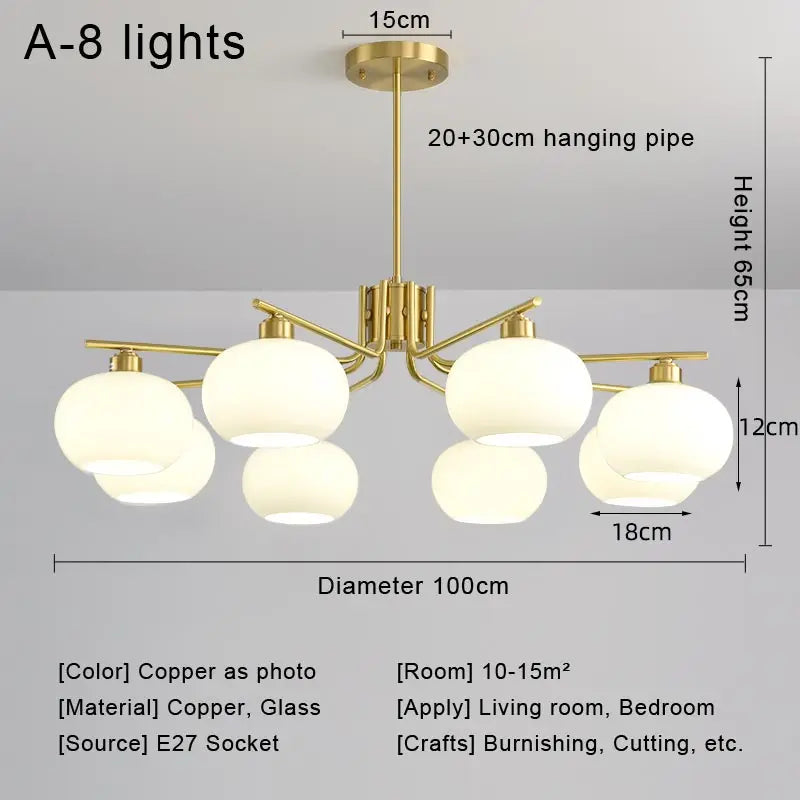 Modern Real Copper Glass Ball Ceiling Chandelier