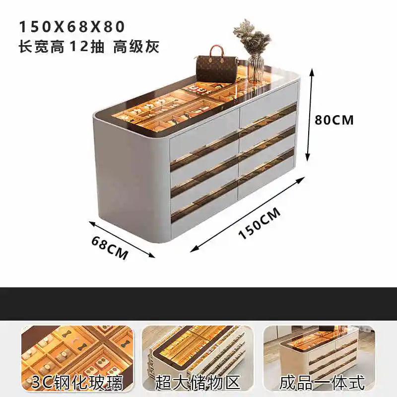 Wooden wardrobe island chest drawers jewelry storage with LED